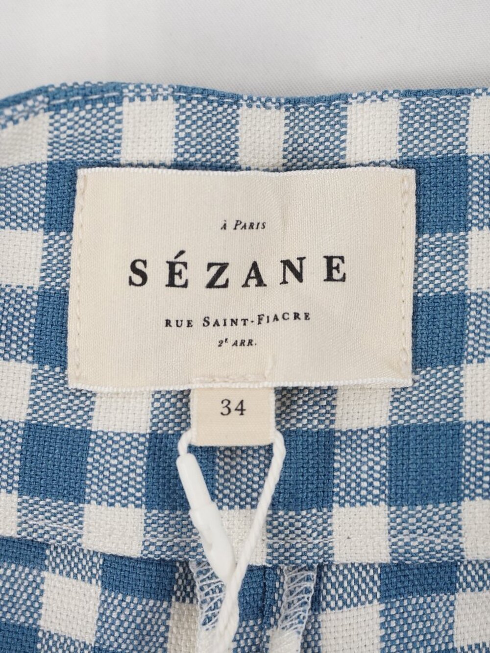Sezane Jocelyn Blue & White Gingham Wide-Leg Trousers - Picture 6 of 12